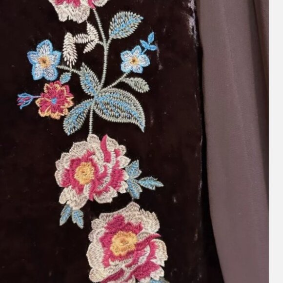 Andree By Unit Embroidered Floral Brown Crushed Velvet Boho Kimono Jacket Sz 1X - Picture 4 of 8
